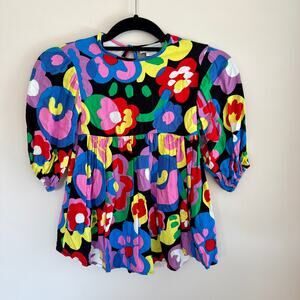 Stella McCartney Kids Floral Dress Blue Pink Pleated Long Sleeve Sz 4 years